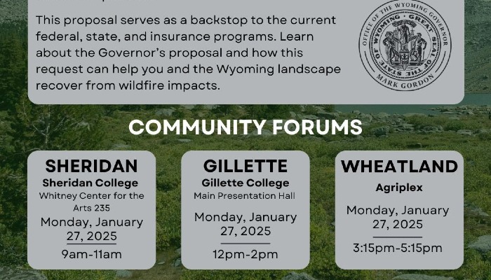 Governor Gordon to host Wildfire Restoration and Recovery Program Community Forum visits 