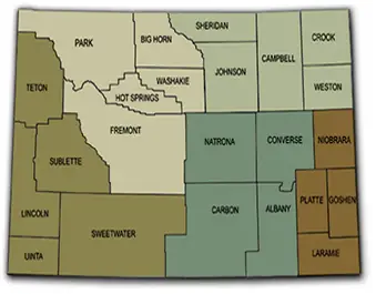 Color coded county map.